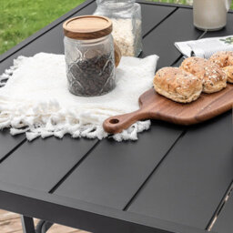 Avestar Outdoor 94 Cm Square Dining Table With 4 Cm Umbrella Hole, Slatted Tabletop And Powder-Coated Iron Frame, Black - thumbnail 8