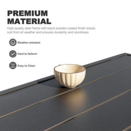 Avestar Outdoor 94 Cm Square Dining Table With 4 Cm Umbrella Hole, Slatted Tabletop And Powder-Coated Iron Frame, Black - thumbnail 4