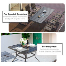 Avestar Outdoor 94 Cm Square Dining Table With 4 Cm Umbrella Hole, Slatted Tabletop And Powder-Coated Iron Frame, Black - thumbnail 7