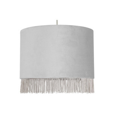 First Choice Lighting Fringed - Silvery Grey 23Cm Fringed Velvet Pendant Lamp Shade - image 1