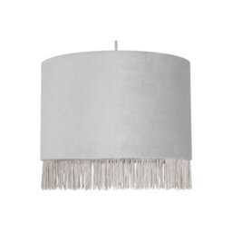First Choice Lighting Fringed - Silvery Grey 23Cm Fringed Velvet Pendant Lamp Shade - thumbnail 1