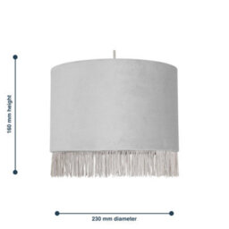 First Choice Lighting Fringed - Silvery Grey 23Cm Fringed Velvet Pendant Lamp Shade - thumbnail 6