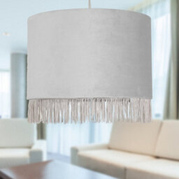 First Choice Lighting Fringed - Silvery Grey 23Cm Fringed Velvet Pendant Lamp Shade - thumbnail 5