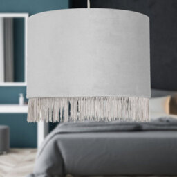 First Choice Lighting Fringed - Silvery Grey 23Cm Fringed Velvet Pendant Lamp Shade - thumbnail 4