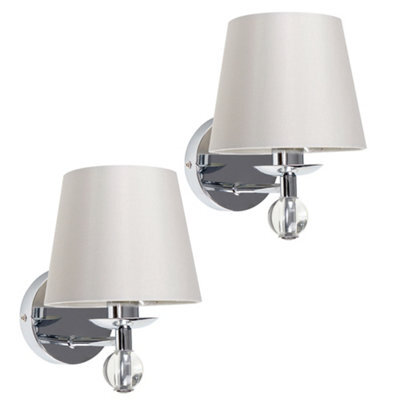 Valuelights Bryantt Pair Of Polished Chrome And Crystal Detail Wall Light Fittings With Grey Fabric Shades - image 1