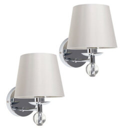 Valuelights Bryantt Pair Of Polished Chrome And Crystal Detail Wall Light Fittings With Grey Fabric Shades