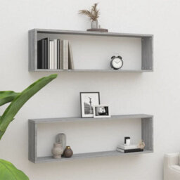 Berkfield Wall Cube Shelves 2 Pcs Grey Sonoma 100X15X30 Cm Engineered Wood - thumbnail 1