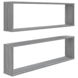 Berkfield Wall Cube Shelves 2 Pcs Grey Sonoma 100X15X30 Cm Engineered Wood - thumbnail 2