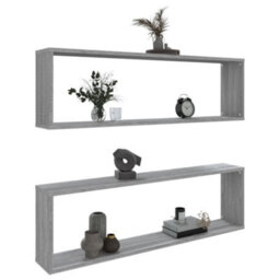 Berkfield Wall Cube Shelves 2 Pcs Grey Sonoma 100X15X30 Cm Engineered Wood - thumbnail 8