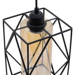 Long Life Lamps Company Modern Rectangular Black Metal Cage Amber Cylinder Glass Ceiling Pendant Light H3121 - thumbnail 6