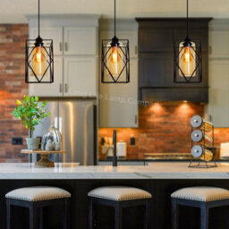 Long Life Lamps Company Modern Rectangular Black Metal Cage Amber Cylinder Glass Ceiling Pendant Light H3121 - thumbnail 9