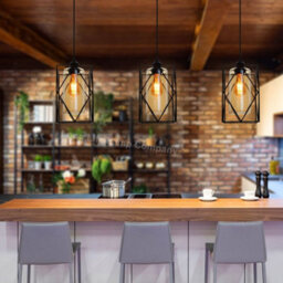 Long Life Lamps Company Modern Rectangular Black Metal Cage Amber Cylinder Glass Ceiling Pendant Light H3121 - thumbnail 8