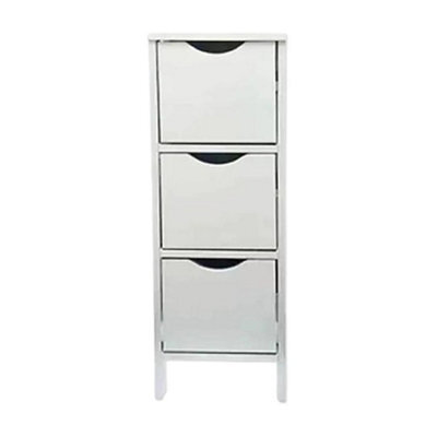 3 Drawer White Storage Cupboard Wooden Bathroom Unit Filing Cabinet Organiser - image 1