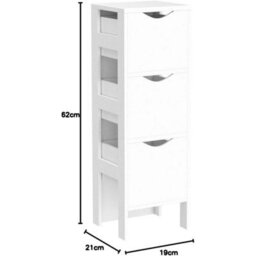 3 Drawer White Storage Cupboard Wooden Bathroom Unit Filing Cabinet Organiser - thumbnail 2