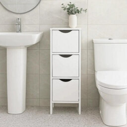 3 Drawer White Storage Cupboard Wooden Bathroom Unit Filing Cabinet Organiser - thumbnail 6