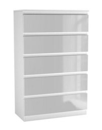 Urbn-Living Urbnliving 109Cm Tall 5 Drawer High Gloss Bedside Chest Of Drawers With Smooth Metal Runner White & White - thumbnail 2