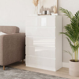 Urbn-Living Urbnliving 109Cm Tall 5 Drawer High Gloss Bedside Chest Of Drawers With Smooth Metal Runner White & White