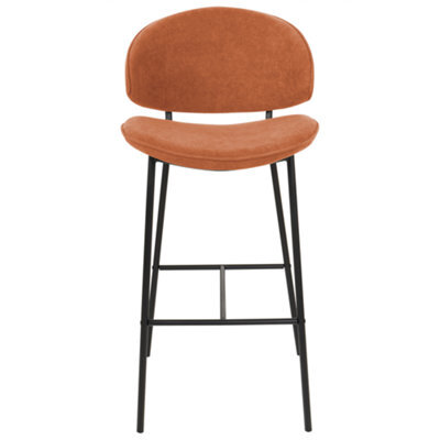 Beliani Set Of 2 Orange Fabric Bar Chairs With Black Metal Legs, Armless, Velvet-Effect - image 1