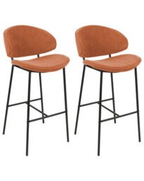 Beliani Set Of 2 Orange Fabric Bar Chairs With Black Metal Legs, Armless, Velvet-Effect - thumbnail 3