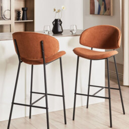 Beliani Set Of 2 Orange Fabric Bar Chairs With Black Metal Legs, Armless, Velvet-Effect - thumbnail 2