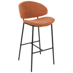 Beliani Set Of 2 Orange Fabric Bar Chairs With Black Metal Legs, Armless, Velvet-Effect - thumbnail 4
