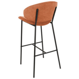 Beliani Set Of 2 Orange Fabric Bar Chairs With Black Metal Legs, Armless, Velvet-Effect - thumbnail 6