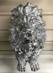 Biznest Xl Crystal Lion King Figurine Silver Gloss Ornament Ceramic Home Decor Freestanding Display Shelf Sitter Glitter Sculpture - thumbnail 3