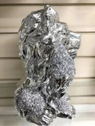 Biznest Xl Crystal Lion King Figurine Silver Gloss Ornament Ceramic Home Decor Freestanding Display Shelf Sitter Glitter Sculpture - thumbnail 4