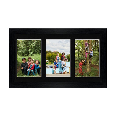 AK Frames 40X20Cm Black Modern Multi Photo Frame With Black Mount - Holds 3 Apertures (3X) 6X4 Photos - image 1