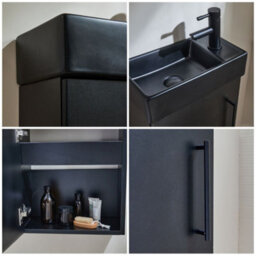 Homestylestore 400mm Black Grey Wall Hung Bathroom Vanity Unit Black Basin And Black T Bar Handle - thumbnail 2