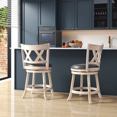 "Bar Stools Counter Height Chair Pub Swiveling Upholstered Seat 24"" Set Of 2" - image 1
