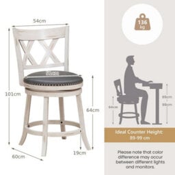 "Bar Stools Counter Height Chair Pub Swiveling Upholstered Seat 24"" Set Of 2" - thumbnail 2