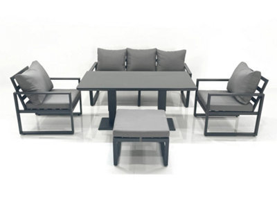 Fimous Outdoor Aluminium Garden Furniture Set With Adjustable Rising Lifting Dining Table 3 Seater Sofa 2 Chair Big Footstool - image 1