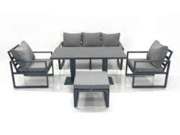 Fimous Outdoor Aluminium Garden Furniture Set With Adjustable Rising Lifting Dining Table 3 Seater Sofa 2 Chair Big Footstool - thumbnail 2