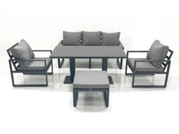 Fimous Outdoor Aluminium Garden Furniture Set With Adjustable Rising Lifting Dining Table 3 Seater Sofa 2 Chair Big Footstool - thumbnail 1