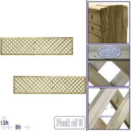 Premier Garden Supplies Urban Diamond Wooden Trellis Panel 6Ft X 1.5Ft (3 Pack) Heavy-Duty Lattice Fencing Topper For Climbing Plant Support