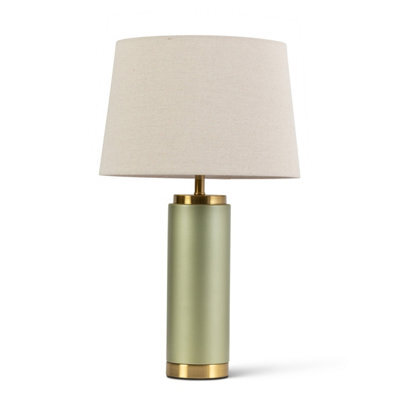 Lighting Supermarket Cylinder Frosted Sage Green / Gold Effect Table Lamp With Natural Shade - image 1