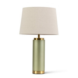 Lighting Supermarket Cylinder Frosted Sage Green / Gold Effect Table Lamp With Natural Shade - thumbnail 1