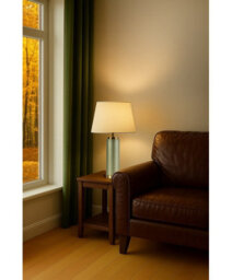 Lighting Supermarket Cylinder Frosted Sage Green / Gold Effect Table Lamp With Natural Shade - thumbnail 7