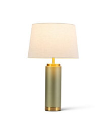 Lighting Supermarket Cylinder Frosted Sage Green / Gold Effect Table Lamp With Natural Shade - thumbnail 2