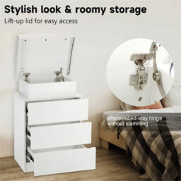 Modern Bedside Table Rgb Led Bedside Cabinet 3 Drawers Nightstand Matte White - thumbnail 1