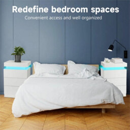 Modern Bedside Table Rgb Led Bedside Cabinet 3 Drawers Nightstand Matte White - thumbnail 6