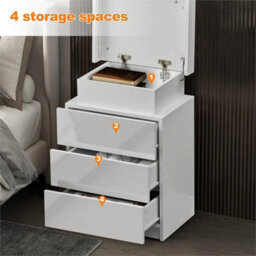 Modern Bedside Table Rgb Led Bedside Cabinet 3 Drawers Nightstand Matte White - thumbnail 5