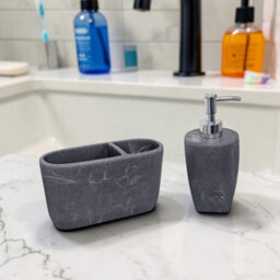 Showerdrape Octavia Grey Bathroom Accessory Set - Soap Dispenser & Toothbrush Holder