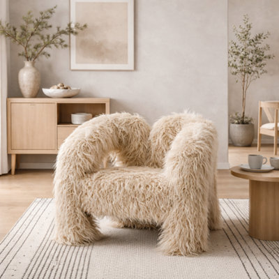 Wyld Haus Frida Quirky Furry Ivory Armchair - image 1