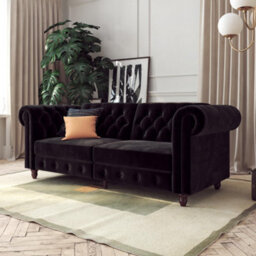 Dorel Felix Chesterfield Sofa Bed In Velvet Black - thumbnail 6