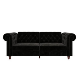 Dorel Felix Chesterfield Sofa Bed In Velvet Black - thumbnail 1