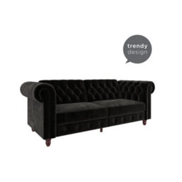 Dorel Felix Chesterfield Sofa Bed In Velvet Black - thumbnail 3