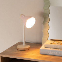 Valuelights Woody Blush Pink Metal Dome Shade Wooden Base Desk Task Adjustable Table Lamp