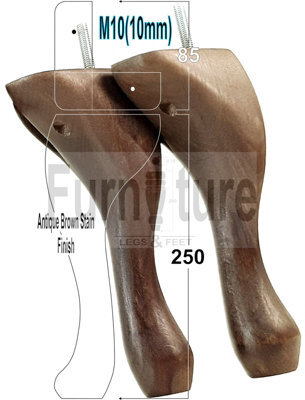 L&F Queen Anne Wooden Legs Antique Brown Stain 250mm High Set Of 4 Replacement Furniture Feet M10 - image 1